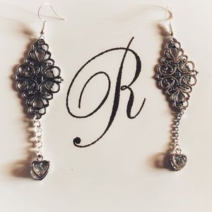 Silver Dangly Hear Earrings 2 Inches